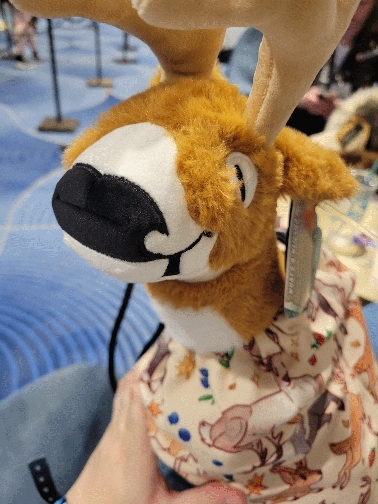 My son (a weighted stuffed deer)